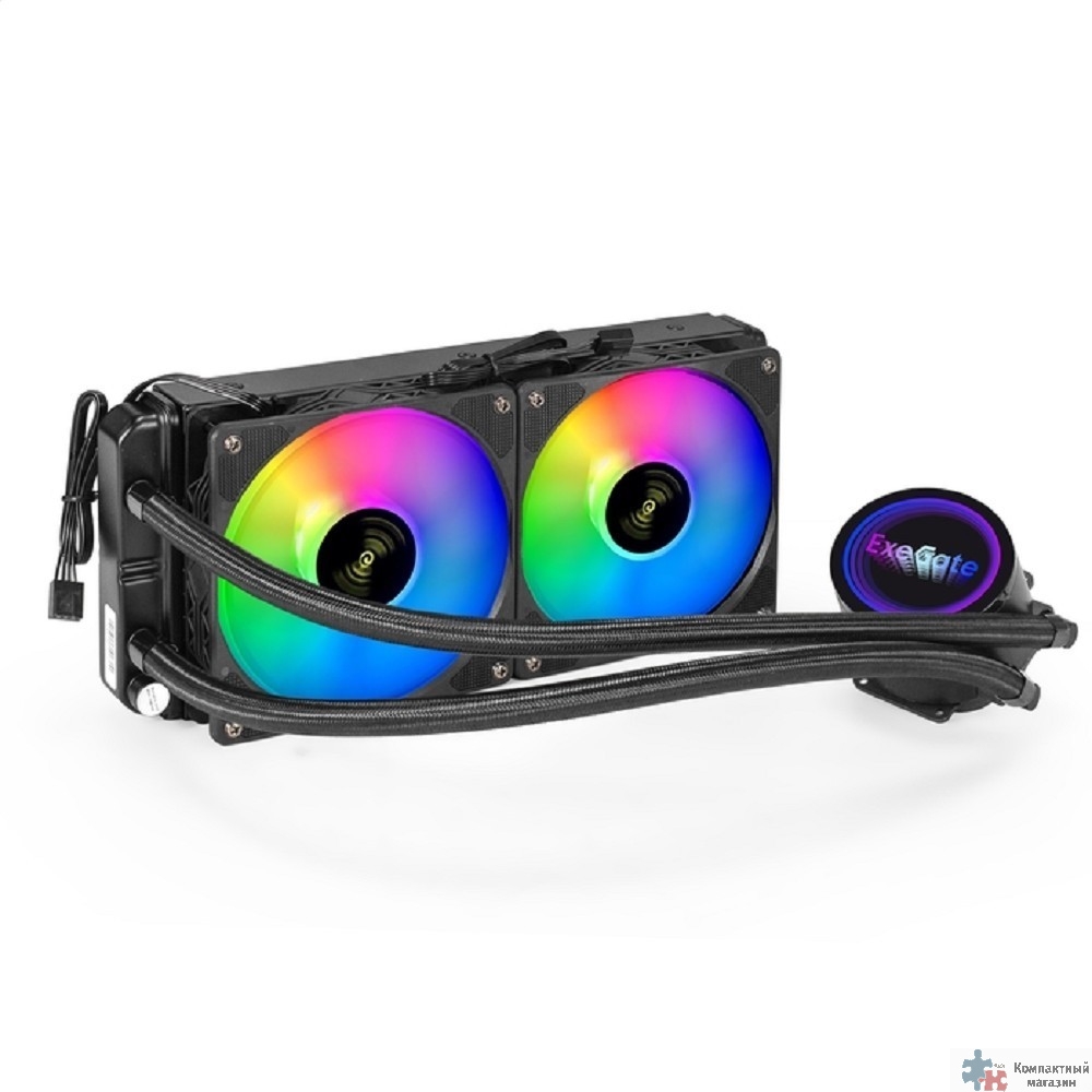 Exegate EX293457RUS Комплект водяного охлаждения ExeGate BlackWater-240V2.PWM.RGB (RGB подсветка, LGA2066/2011/1366/1150/1151/1155/1156/1200/1700/AM4/FM1/FM2/FM2+/AM2/AM2+/AM3/AM3+, TDP 220W, Fan 120m