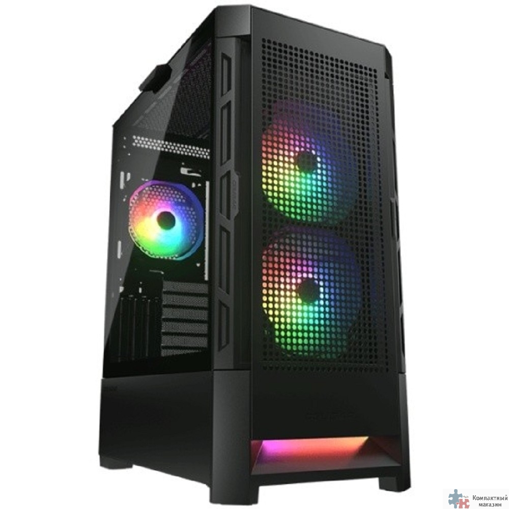 Поврежденная упаковка Cougar Airface RGB Black, 2х140мм + 1x120mm ARGB Fan, ARGB Fan Hub, без БП, черный, ATX