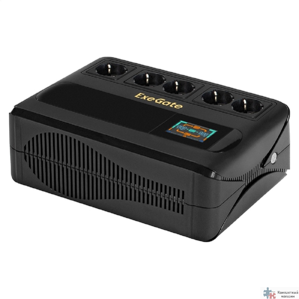Exegate EX295685RUS ИБП ExeGate NEO Smart BU-800.LCD.AVR.5SH <800VA/480W, цветной LCD-дисплей, AVR, 5*Schuko, Black>
