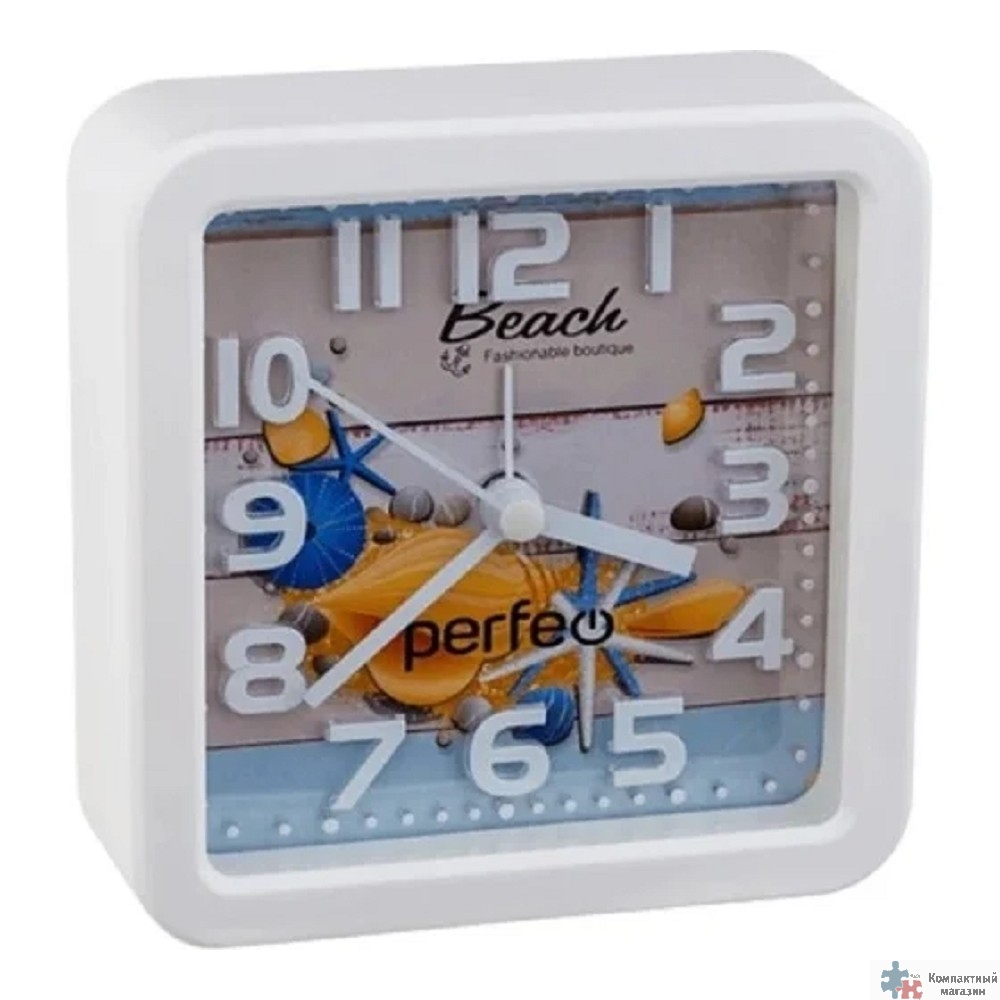 Perfeo Quartz часы-будильник "PF-TC-014", квадратные 10,5*10,5 см, ракушка