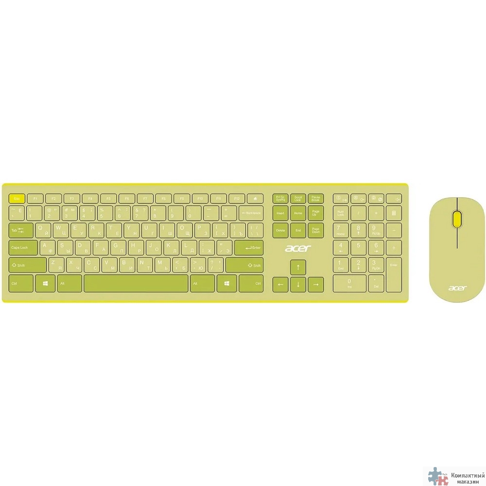 Повреждение упаковки Acer OCC205 [ZL.ACCEE.00E] Комплект (клавиатура+мышь) клав:зеленый/желтый мышь:зеленый/желтый USB беспроводная slim 