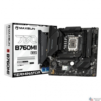 MAXSUN MS-Terminator B760M GKD5 WIFI (Socket 1700, mATX, 2*DDR5(96Gb), DP/HDMI, 4*SATA3, 3*M.2, 1xPCI-Ex16/1*PCIEx4/1*PCIEx1, 6*USB 2.0, 2*USB 3.2, LAN 1*2.5G, Wi-Fi 6, RTL)